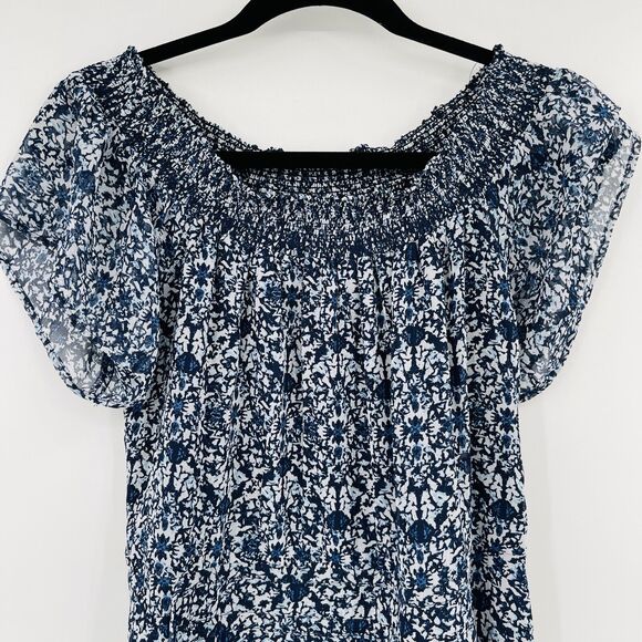 Greylin Womens Dress Size Small Blue Printed Off Shoulder Lace Hem Blouson Mini - Picture 3 of 10